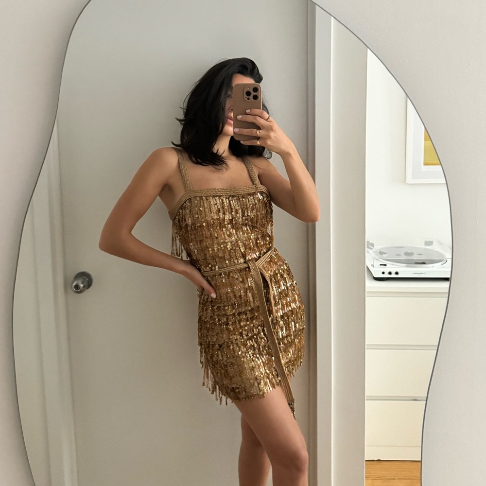 Alice and Olivia mini fringe dress with belt